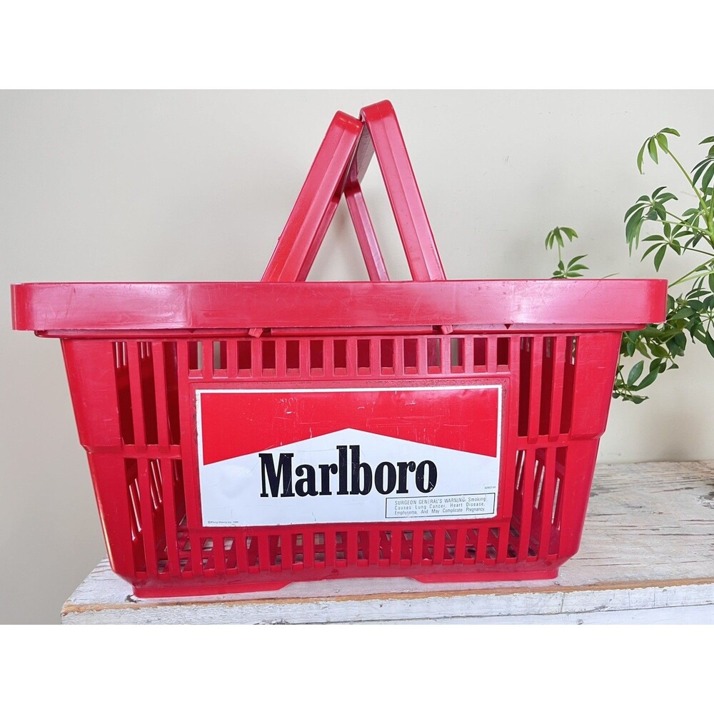 Vintage 1990s Marlboro Red Plastic Shopping Basket Tobacco Advertising Nostalgia